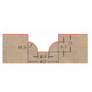 Фреза пазовая профильная фасонная «псевдофилёнка» для фасадов D=27x15x60 S=12 GREENCUT BX11126 (L1-58 мм, L2-16 мм, D1-27 мм, D2-12 мм)