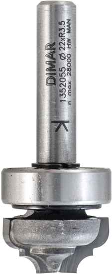 Фреза Dimar 1352055 псевдофиленка барокко R3,5 врезная D22x11,1 L54 подшипник, хвостовик 8 (L1-54 мм, L2-11.1 мм, D1-22 мм, D2-8 мм)