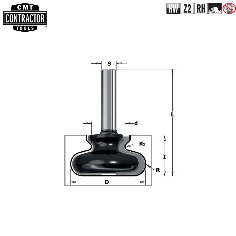 Фреза концевая CMT-contractor профильная (Ручка) S=8 D=19,05x19,05 K955-190