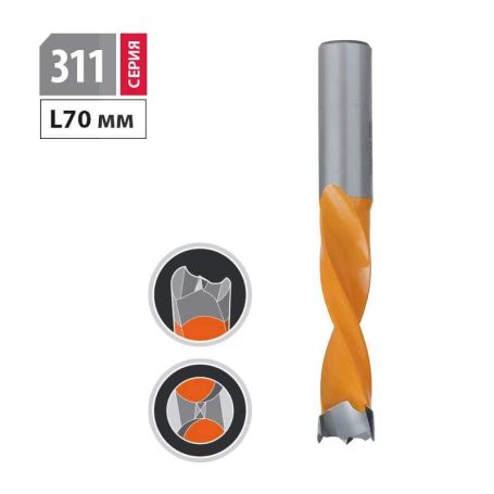 Сверло присадочное глухое для ЛДСП 14х35x70 S=10x28 левое Woodwork 311.140.L (L1-70 мм, L2- мм, D1-14 мм, D2-10 мм)