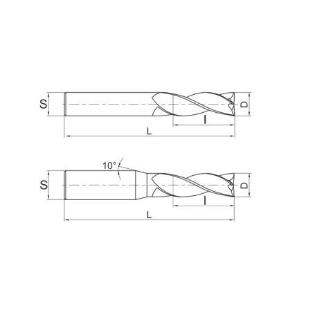 Фреза по алюминию Z3 DJTOL DAE3-01 (L1-50 мм, L2-3 мм, D1-1 мм, D2-4 мм)