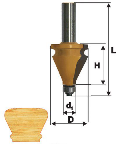 Фреза кромочная фигурная Ф35Х38,1 мм, хвостовик 12 мм Энкор 46415 (L1-86 мм, L2-38.1 мм, D1-35 мм, D2- мм)