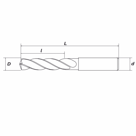 Сверло твердосплавное HRC 55, TiSiN 8х30х60 RODMIX 10208030060 (L1-60 мм, L2-30 мм, D1-8 мм, D2-8 мм)