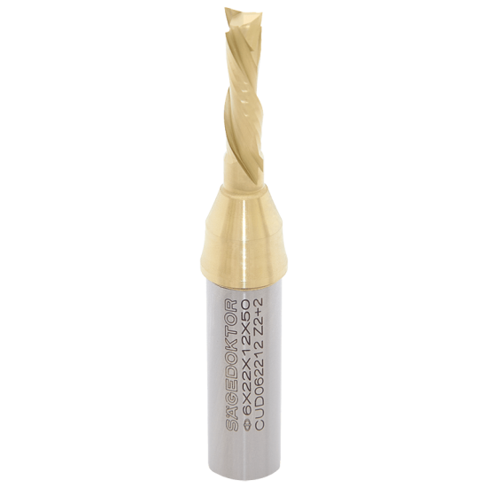 Фреза концевая компрессионная нестинг SAGEDOKTOR D6 l22 S12 SL50 Z=2+2 HW CUD062212 Z2+2 (L1-50 мм, L2-22 мм, D1-6 мм, D2-12 мм)