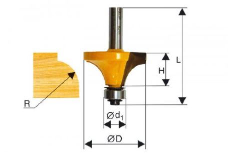 Фреза кром. калевочная ф15,9х5мм R1,6мм хв. 8мм Энкор 46230 (L1-48 мм, L2-5 мм, D1-15.9 мм, D2- мм)