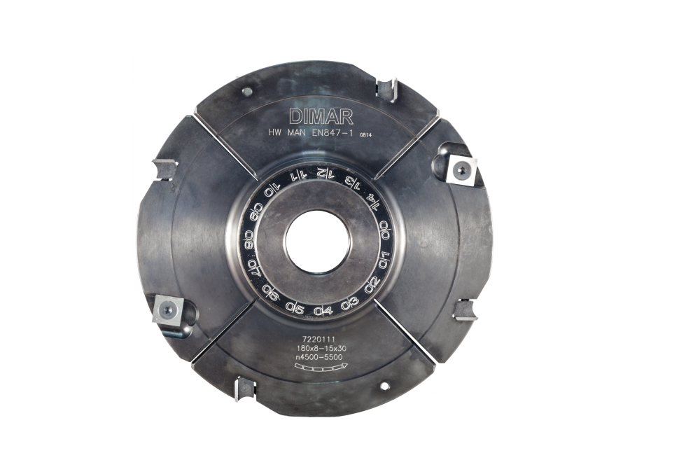 Фреза насадная Dimar 7220111 механизм точной регулировки паз 8,0-15,0xмм D180 Z4+4 сменные ножи посадка 30