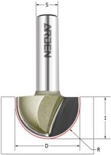 Фреза пазовая полукруг (чаша) Z=2 R=6 D=12x9.5x42 S=8 ARDEN 203814