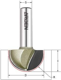 Фреза пазовая полукруг (чаша) Z=2 R=6 D=12x9.5x42 S=8 ARDEN 203814
