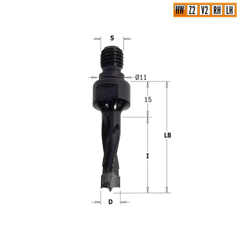 Сверло HW для присадочного станка 5x30x Z=2+2 S=M10/11x4 RH CMT 338.050.11