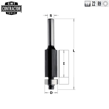 Фреза концевая CMT-contractor обгонная (нижн. подш.) S=8 D=12,7x25,4 K906-127 (L1-67 мм, L2-25.4 мм, D1-12.7 мм, D2-8 мм)