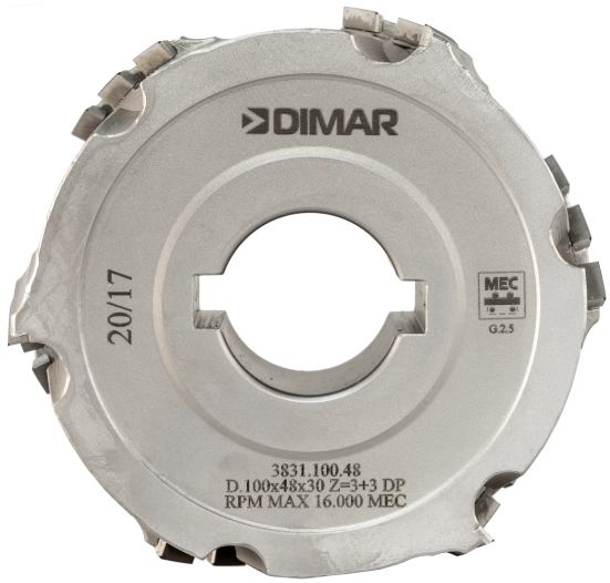 Фреза насадная Dimar 3831.100.48 алмазная прифуговка правое вращение D100x48 Type B Z3+3 H3 посадка с пазами 30DKN (L1- мм, L2-48 мм, D1-100 мм, D2-30 мм)