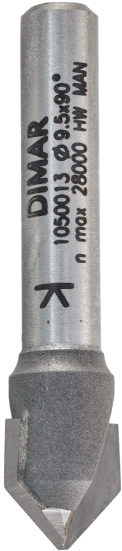 Фреза Dimar 1050013 V паз 90° гр. D9,5x11 L42 хвостовик 6 (L1-42 мм, L2-11 мм, D1-9.5 мм, D2-6 мм)