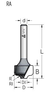 Фреза WPW RRA3502 псевдофиленка волна R3,2 D35 B9,5 хвостовик 12 (L1-59 мм, L2-9.5 мм, D1-35 мм, D2-12 мм)