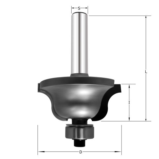 Фреза профильная "Романский гусёк" R6.35 D=38.1x17.5x61 S=8 PROCUT 602.213817 (L1-61 мм, L2-17.5 мм, D1-38 мм, D2-8 мм)