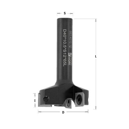 Фреза для выравнивая фуговальная, смен.ножи HM Z3 D=40 I=10.5 L=65 S=12 Woodwork 663.4010.12 (L1-65 мм, L2-10.5 мм, D1-40 мм, D2-12 мм)