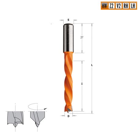 Сверло HW для присадочного станка 5x50x85 Z=2+2 S=10x27 RH CMT 373.050.11