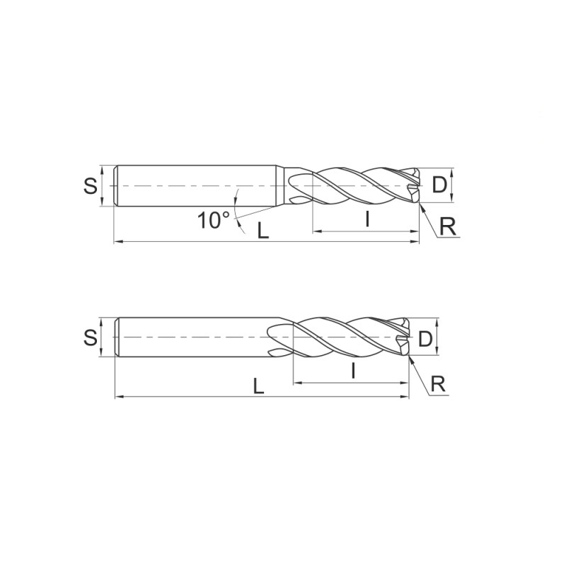 Фреза спиральная по металлу Z4 с радиусом DJTOL DPR4-10-05