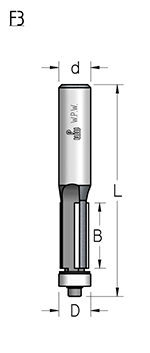 Фреза WPW F321272 D12,7 B13 Z3 обгонная чистовая нижний подшипник хвостовик 12 (L1-63 мм, L2-13 мм, D1-12.7 мм, D2-12 мм)