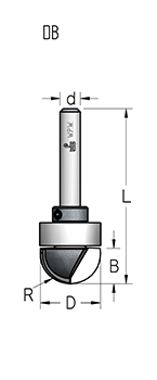 Фреза WPW DB12003 галтель R6,3 D12,7 B9 с подшипником хвостовик 6 (L1-50 мм, L2-9 мм, D1-12.7 мм, D2-6 мм)