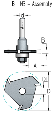 Фреза WPW N305083 дисковая Z3 паз 5 D47,6 и оправка с подшипником хвостовик 6 (L1-55 мм, L2-5 мм, D1-47.6 мм, D2-6 мм)