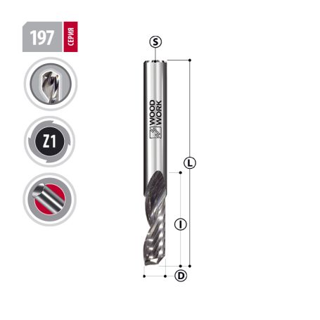 Фреза 6х50/25х6 Z=1 UpCut Woodwork 197.2550.06 (L1-50 мм, L2-25 мм, D1-6 мм, D2-6 мм)