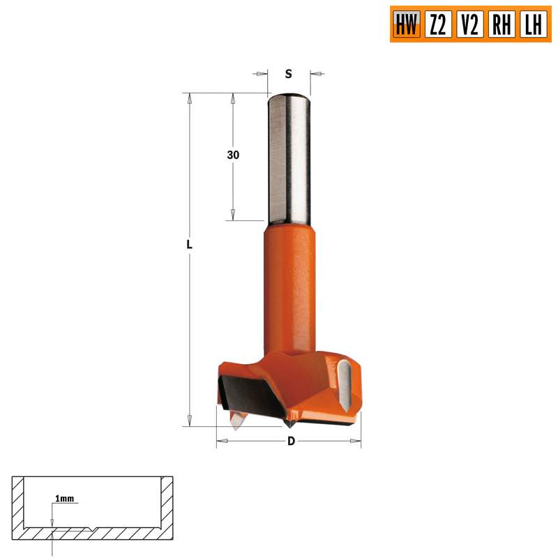 Сверло HW для присадочного станка 20xx77 Z=2+2 S=10x30 LH CMT 370.200.12