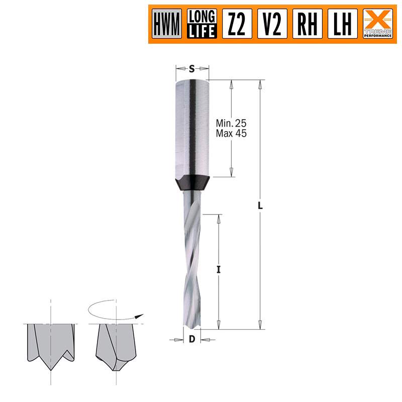 Сверло HWM для присадочного станка 2x12x70 Z=2+2 S=10x40 RH CMT 311.020.21