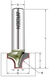 Фреза врезная радиусная  (Псевдофиленка) Z=2 R=9.5 D=25.4x19.1x50 S=8 ARDEN 213821 (L1-50 мм, L2-19.1 мм, D1-25.4 мм, D2-8 мм)