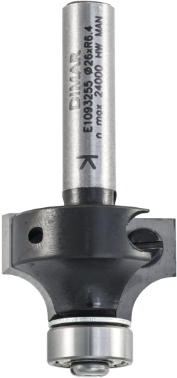 Фреза Dimar E1093255 DTECH фаска радиусная R6,35 сменные ножи D26x15,7 L56,7 подшипник, хвостовик 8 (L1-56.7 мм, L2-15.7 мм, D1-26 мм, D2-8 мм)