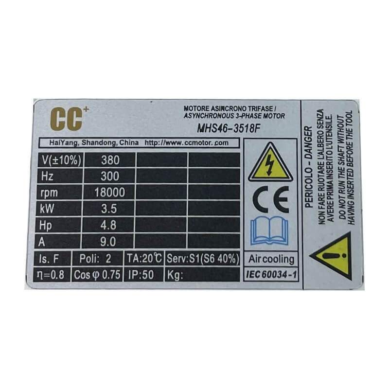 Шпиндель CC MOTOR 3.5 кВт 380В для фрезерного станка ЧПУ