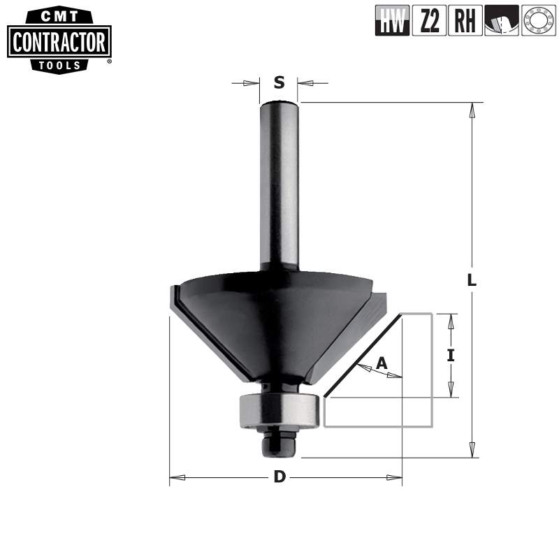 Фреза концевая CMT-contractor фасочная 45гр. (нижн. подш.) S=8 D=35x15x56 K936-350