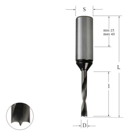 Сверло присадочное глухое для ЛДСП монолитное 4x70 S=10x45 правое Woodwork 321.040.R (L1-70 мм, L2- мм, D1-4 мм, D2-10 мм)