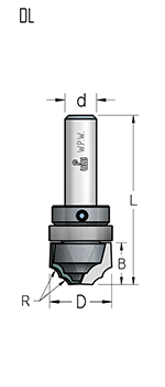 Фреза WPW DL42543 псевдофиленка два радиуса R4,5 D25,4 B16 с подшипником хвостовик 6 (L1-61 мм, L2-16 мм, D1-25.4 мм, D2-6 мм)