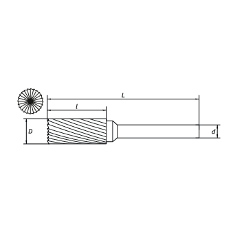 Борфреза с торцевыми зубьями B 05х13 M03 одинарная насечка RODMIX 2205130301 (L1- мм, L2-13 мм, D1-5 мм, D2-3 мм)