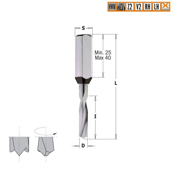 Сверло  HW для присадочного станка  10x22x57,5 Z=2+2 S=10x27 RH CMT 310.100.21