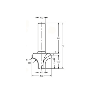 Фреза алмазная "Скругление" TD-133 R=10 D=32x22x75 S=12 Rotis 133212.01