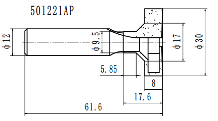 Фреза (Т-образный паз) Z=2 D=30/9.5x17.6x8 (L=60) S=12 PROCUT 501221AP