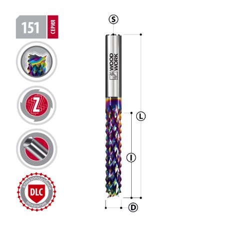 Фреза 6х60/32х6 многолезвийная с DLC покрытием Woodwork 151.3260.06 (L1-60 мм, L2-32 мм, D1-6 мм, D2-6 мм)