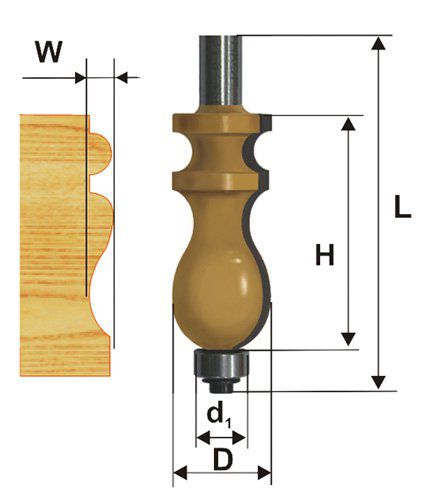 Фреза кромочная фигурная Ф22,2Х41,3 мм, хвостовик 12 мм Энкор 46408 (L1-91 мм, L2-41.3 мм, D1-22.2 мм, D2- мм)