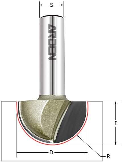Фреза пазовая полукруг (чаша) Z=2 S=8 R=3 D=6x6 ARDEN 203802