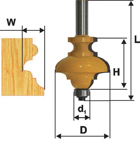 Фреза кромочная фигурная мультипрофиль хв.12мм Энкор 46406 (L1-102 мм, L2-47.6 мм, D1-56.9 мм, D2- мм)