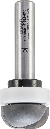 Фреза Dimar 1062809 радиус внутренний плинтус, мойка D28,6x12,7 L73 подшипник пластик, хвостовик 12 (L1-73 мм, L2-12.7 мм, D1-28.6 мм, D2-12 мм)