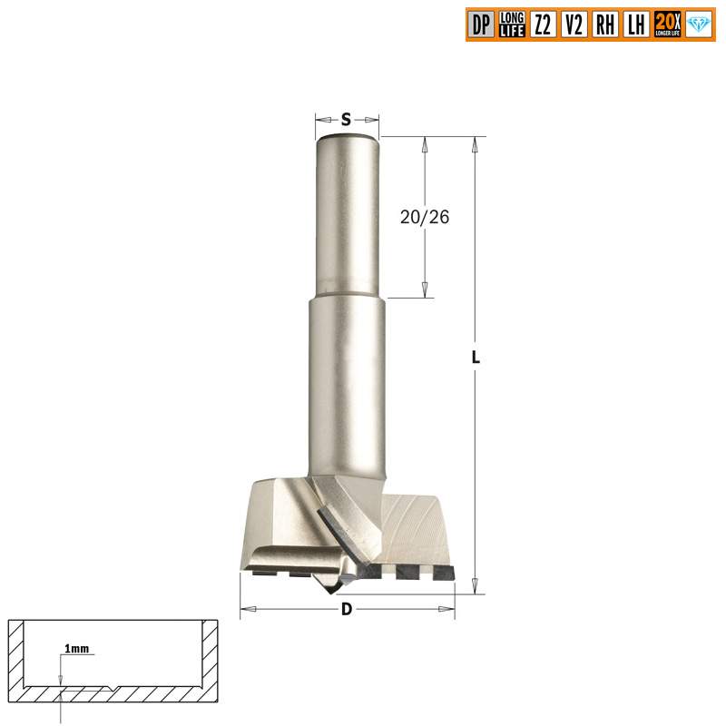 Сверло чашечное DP 35x10x26 d=35 I= L=57,5 Z=2+2 LH CMT 317.350.62