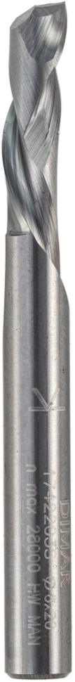 Фреза Dimar 1742203S спиральная компрессия Z1+1 D6x20 L60 хвостовик 6 плавная спираль дерево и фанера