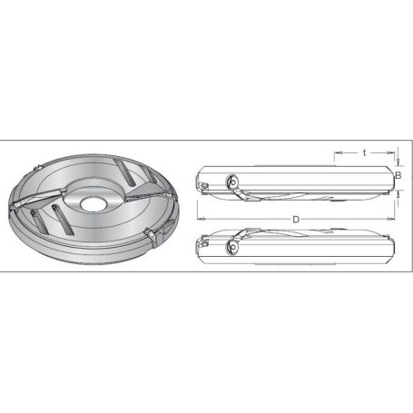 Фреза насадная Dimar 7510011 филенка волна 65 мм заготовка снизу D200x24x64,5 Z2+2 сменные ножи посадка 30 (L1- мм, L2-24 мм, D1-200 мм, D2-30 мм)