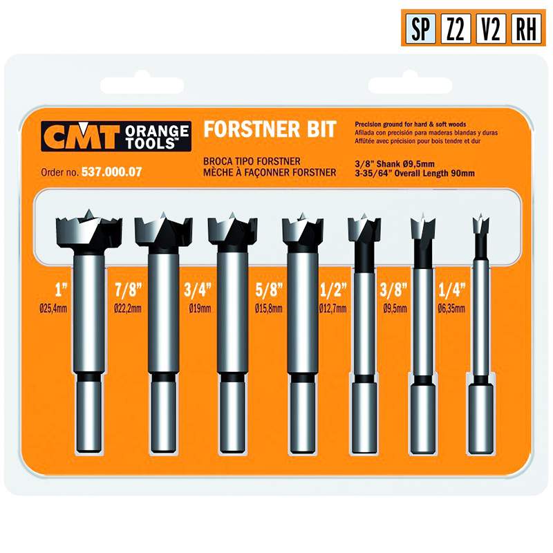 Комплект свёрл Форстнера SP 7 шт. D=6,35-9,52-12,7-15,87-19,05-22,22-25,4 RH CMT 537.000.07