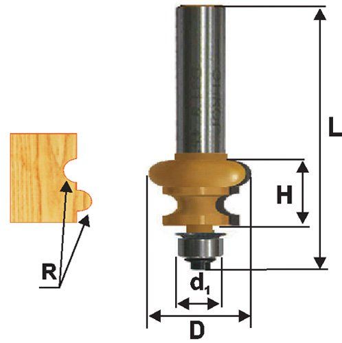 Фреза кромочная фигурная Ф25,5Х16 мм R3,2 мм, хвостовик 12 мм Энкор 46429 (L1-66 мм, L2-16 мм, D1-25.5 мм, D2- мм)