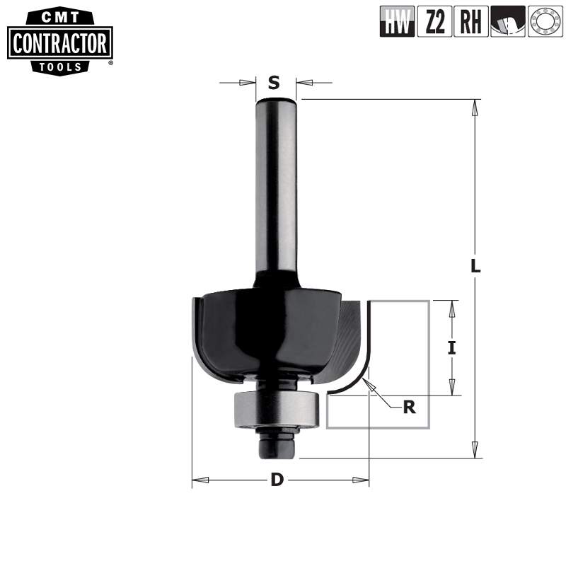 Фреза концевая CMT-contractor внешн.радиус R=9,5 (нижн. подш.) S=8 D=31,7x12,7 K937-317
