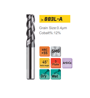 Фреза спиральная по стали Lasting Victory 883L-A 030303 (L1-50 мм, L2-8 мм, D1-3 мм, D2-3 мм)