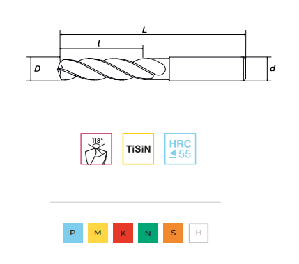Сверло твердосплавное HRC 55, TiSiN 2,5х25х50 RODMIX 10202525050